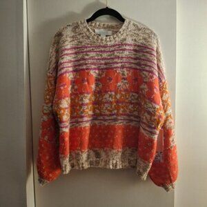 Bunulu Women's Vibrant Multicolor Crew Neck Floral Sweater